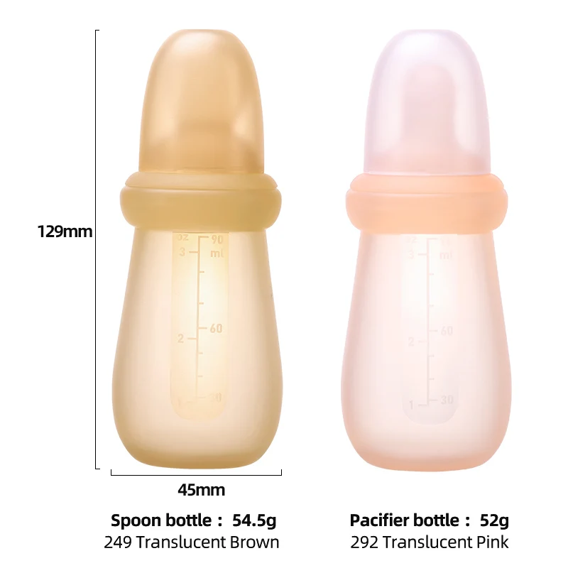 Custom 2 in 1 Newborn Gift Set Squeeze Juice Rice Paste Food Dispensing Silicone Kid Feeding Spoon Baby Bottle With Spoon