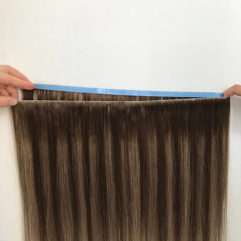 100% European Human Hair Invisible Tape In Hair Extensions Genius Weft With Glue Long Tape In Wholesale Double Drawn