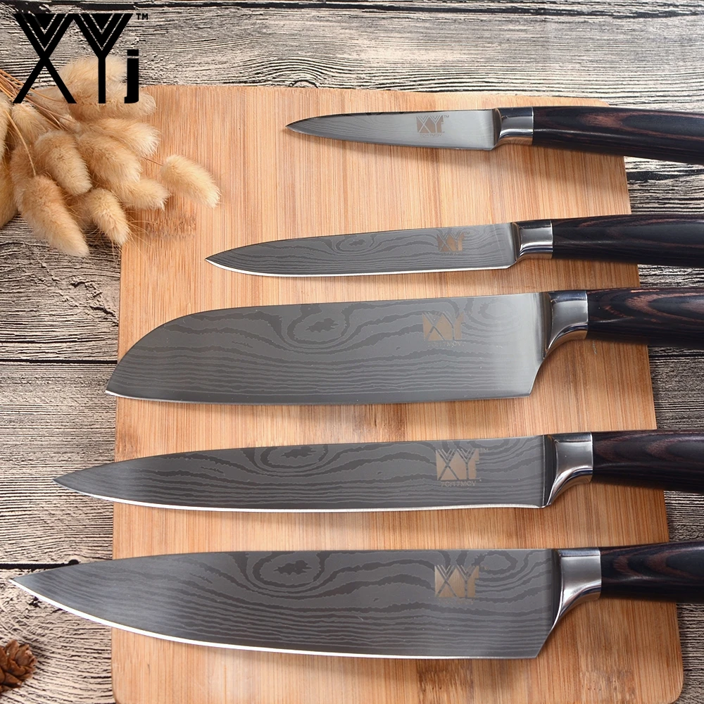 Xingye Classic 6 шт. 7Cr17Mov высокоуглеродистая Нержавеющая сталь дамасский шаблон профессиональный набор ножей шеф-повара с ножнами