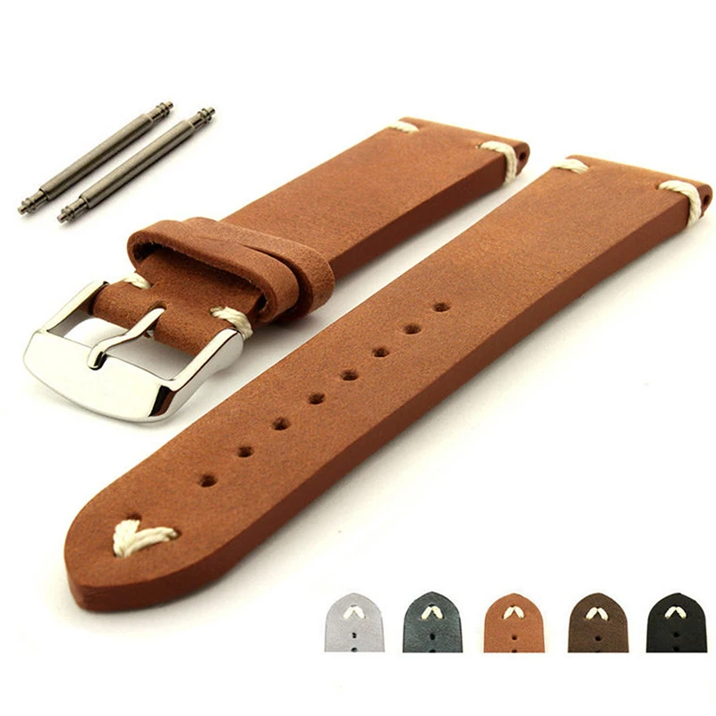 Custom real leather watch band 18mm 20mm 22mm 24mm leather strap vintage style ss.buckle for men watches.