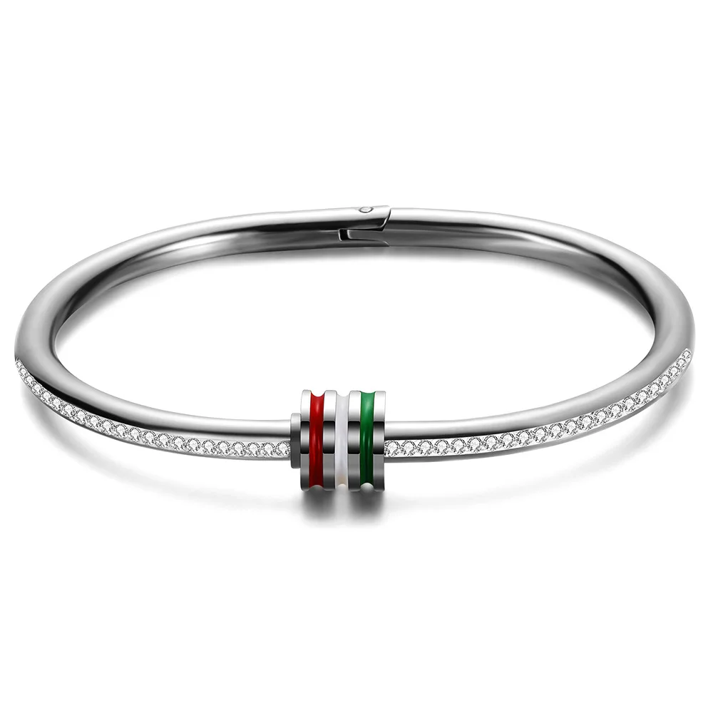 Jewelry Italian Bangles Fashion Women For Stone Charm Enamel Crystal Steel Stainless Friendship Girls Bracelets