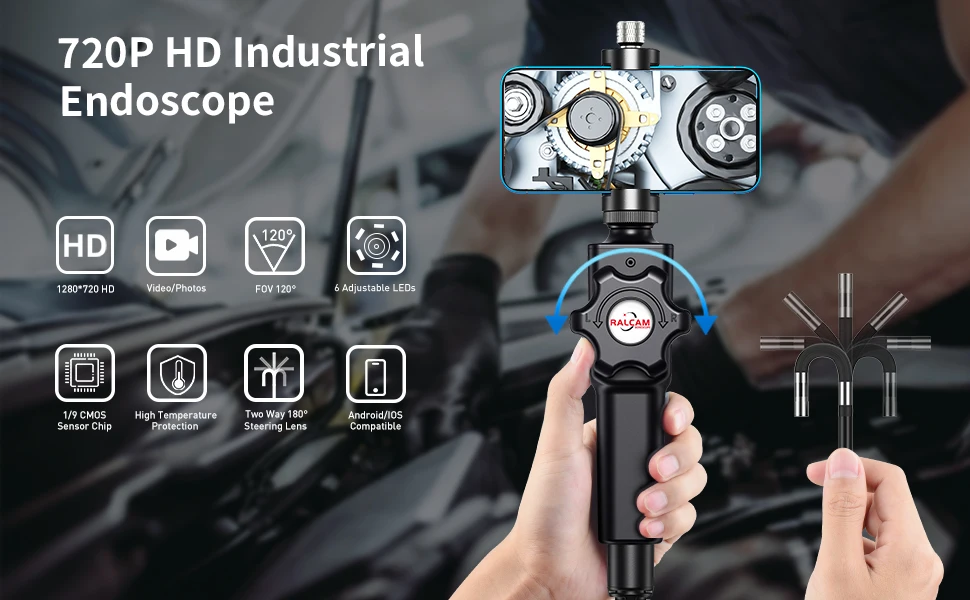 High Quality Endoscope Monitor 5.5Mm 1Mp Probe Endoscopic Mobile 2 Ways Engine Inspection Borescope