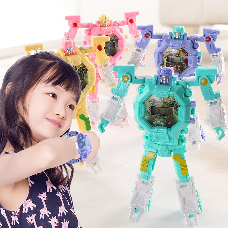 Funny Gift Intelligent Digital Transform Toys Kids Robot Watch Educational Toy Children Toys Acceptbale as Picture 5 Cartons ABS