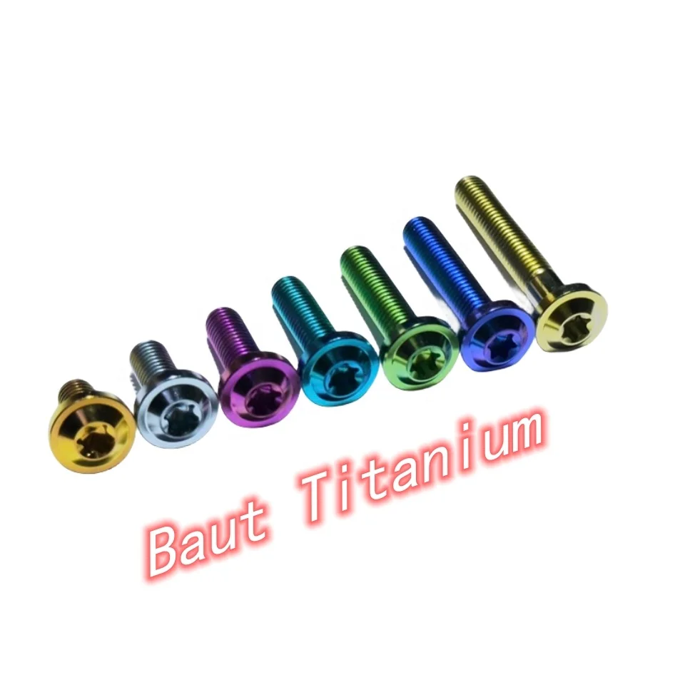Kelas 5 Baut Titanium M6 M8 M10 Titanium bolts screws Torx Head Disc Brake Rotor Screws Gr5 Titanium disc head Bolts