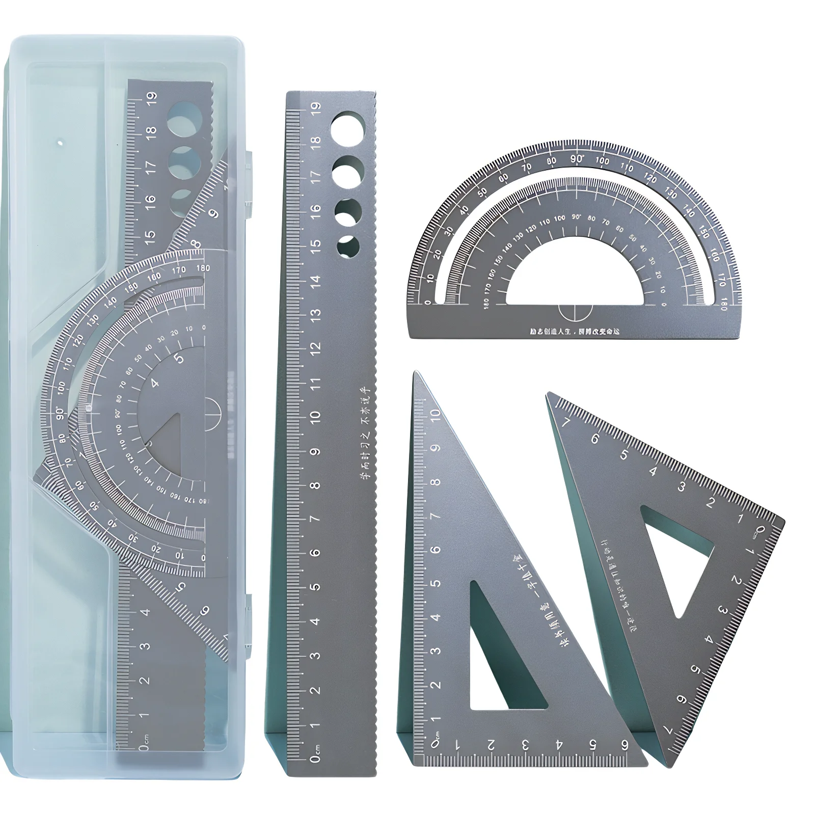 Aluminum Alloy Ruler Set: Multifunctional Stationery Drawing Kit with Protractor, Wave Ruler, and Four-Piece Set