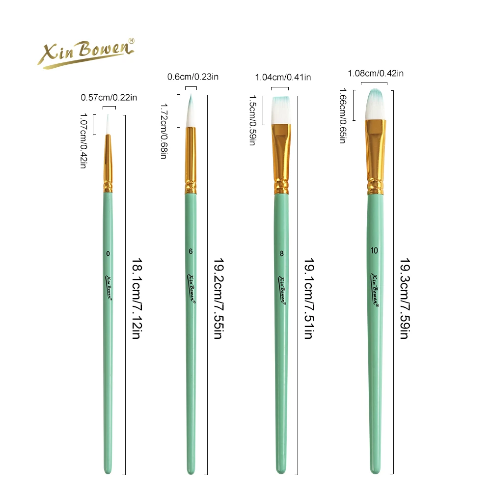 Xin Bowen 4 Pieces Macaron Handle Intermediate Paintbrushes Set Acrylic Watercolor and Oil Artist Painting Gouache Art Brush