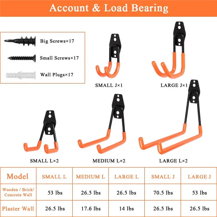 Heavy Duty Tool Holder Garage Organizer Garage Storage Wall Double Hooks garage hook