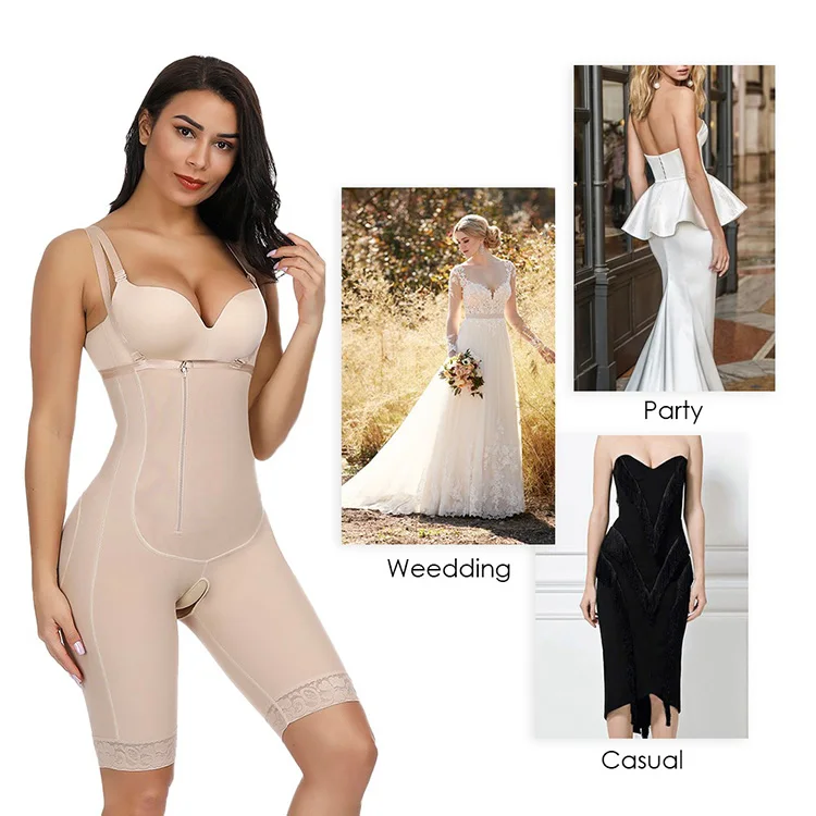 Lover-Beauty Wide Straps Open Crotch Three-Layered Full Body Shaper Tummy Control Shapewear For Women