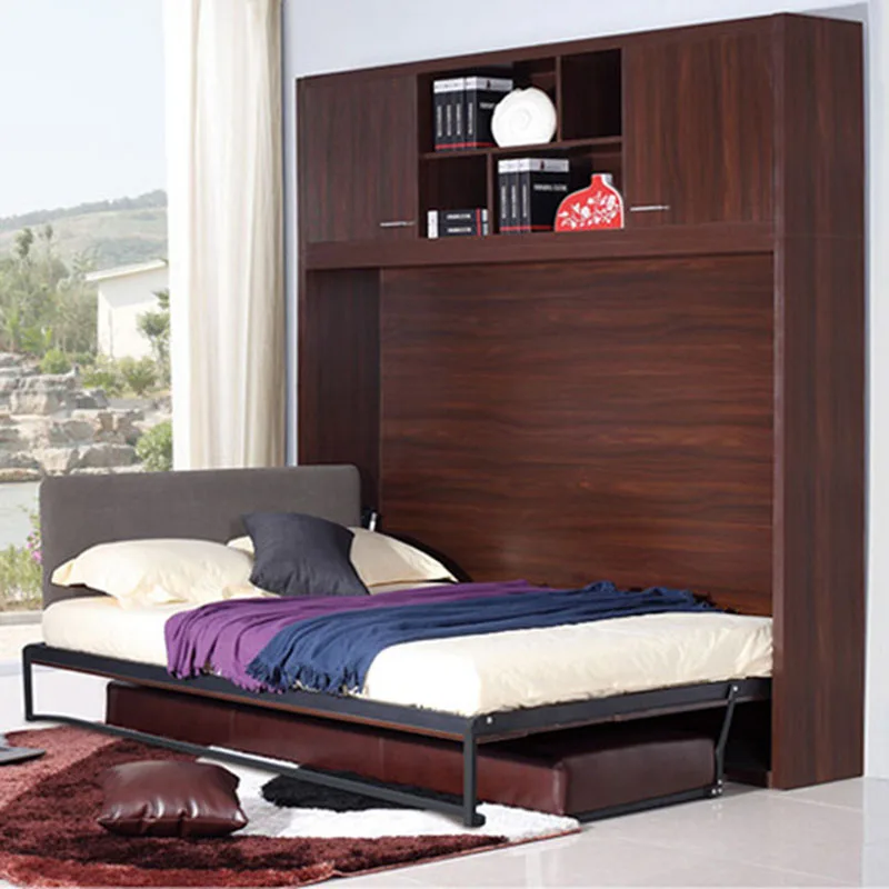 
Modern customizable master bedroom brown murphy bed sofa combination wall bed waterproof platform folding bed 