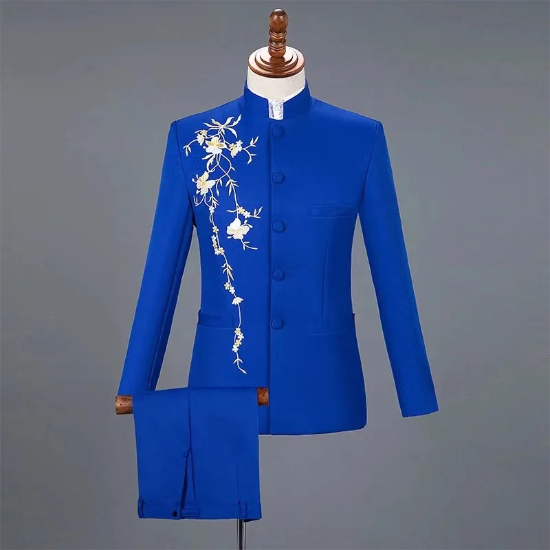 embroidered stand-up collar Chinese tunic suit