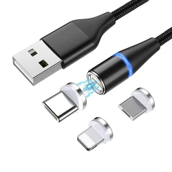 High Quality 1m 2m 360 Degree Led Data Type C Micro 8-pin Magnet Cable Fast Charging 3 In 1 Magnetic Usb Cable