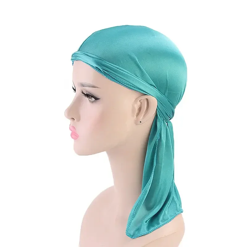 Men Women Durag Long-Tail Headwraps Silky Pirate Cap Smooth Hair Loss Chemo Bandana Beanie Hat For 360 Waves