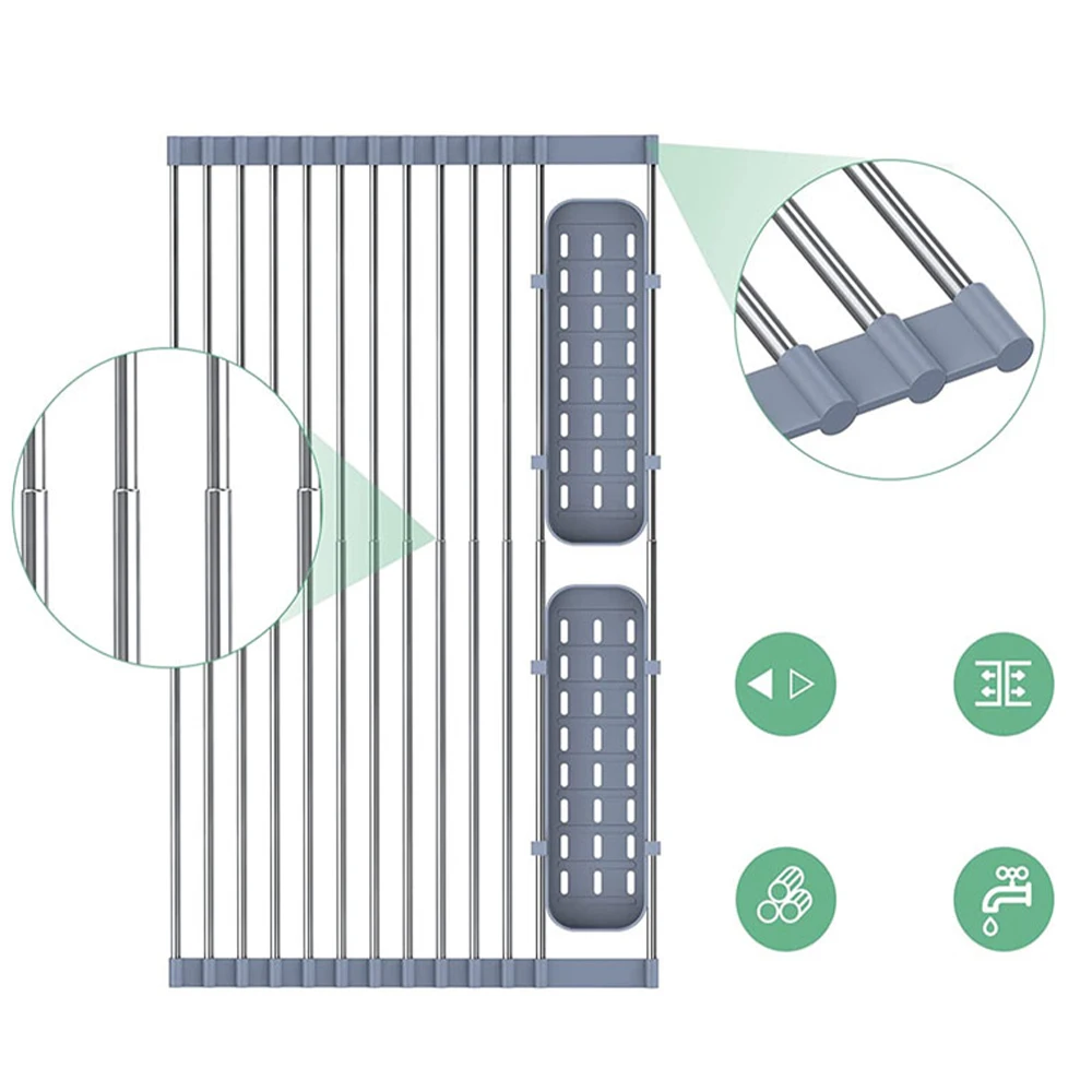 new arrival stainless steel over the sink adjustable expandable roll up dish drying rack