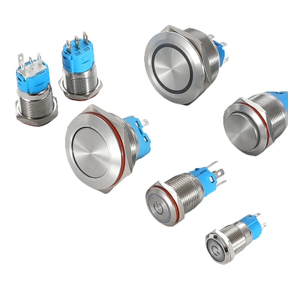Hot selling 12/16mm Waterproof LED Light Momentary Latching Power Switch Metal Push Button Switch for Mechanical Equipment
