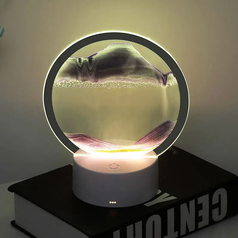 3D LED Table Lamp, Night Light with Base, Beside Lamp with Dynamic Quicksand Painting, for Bedroom, Office, and Home Decor