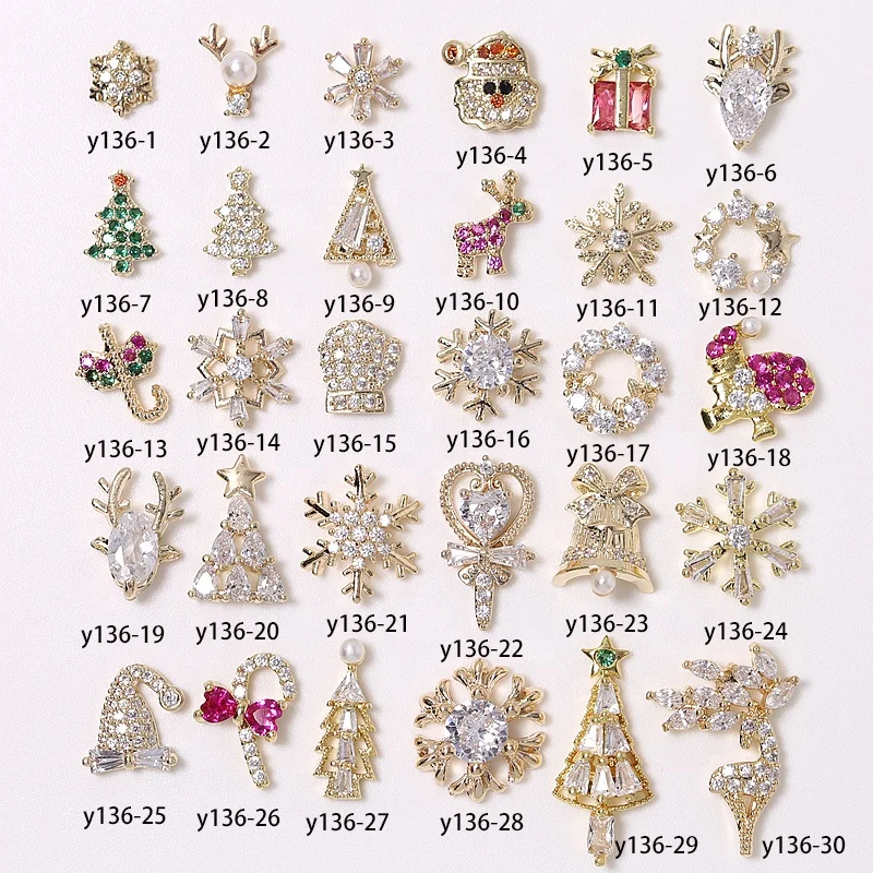 New Gold Christmas Design Diamond 3D Metal zircon Nail Charms Deer Snowman Hat Tree Rhinestone Jewelry Nail Art Accessories