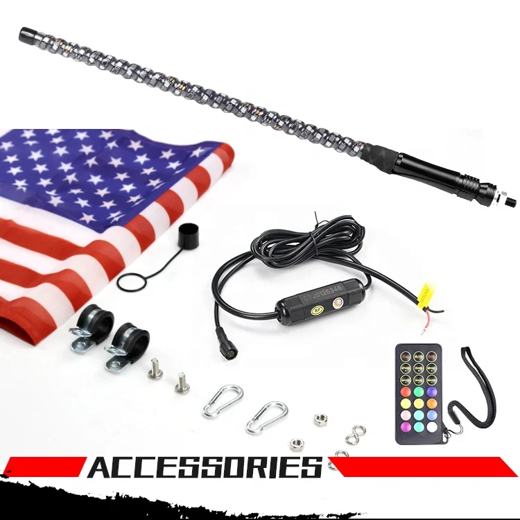 Remote Control Chasing Antennas Whips Lamp Accessories 360 Degree Spiral Flexible LED Whip Lights for ATV UTV Off-Road