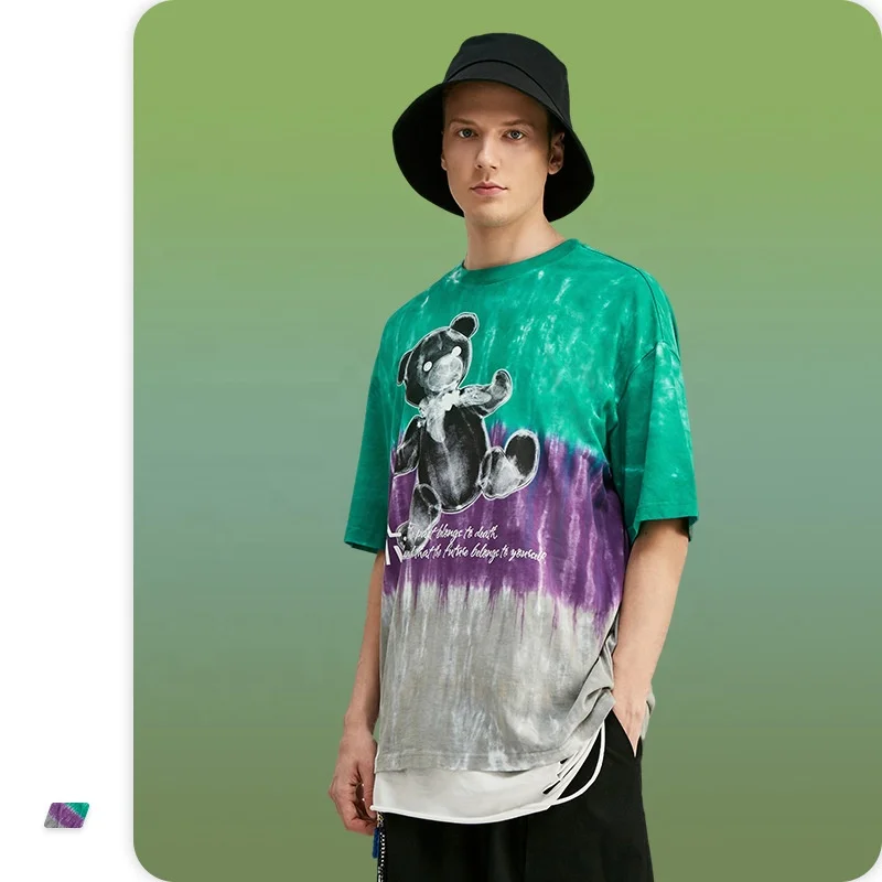 Heavy cotton Sport Anime T-Shirts Raglan logo Black Tshirt Oversiz Tie Dye T Shirts