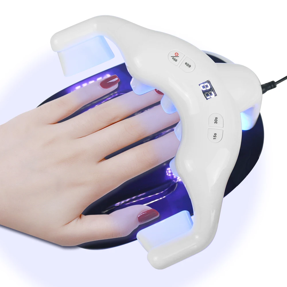 BIN 24W 5 Finger UV LED Nail Lamp with Timer and LCD Display  Non-black Hand Nail Curing Lamp Dryer