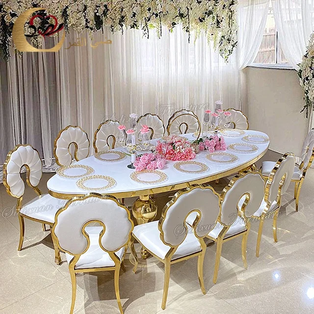 Modern metal furniture sets mdf top stainless steel oval wedding tables