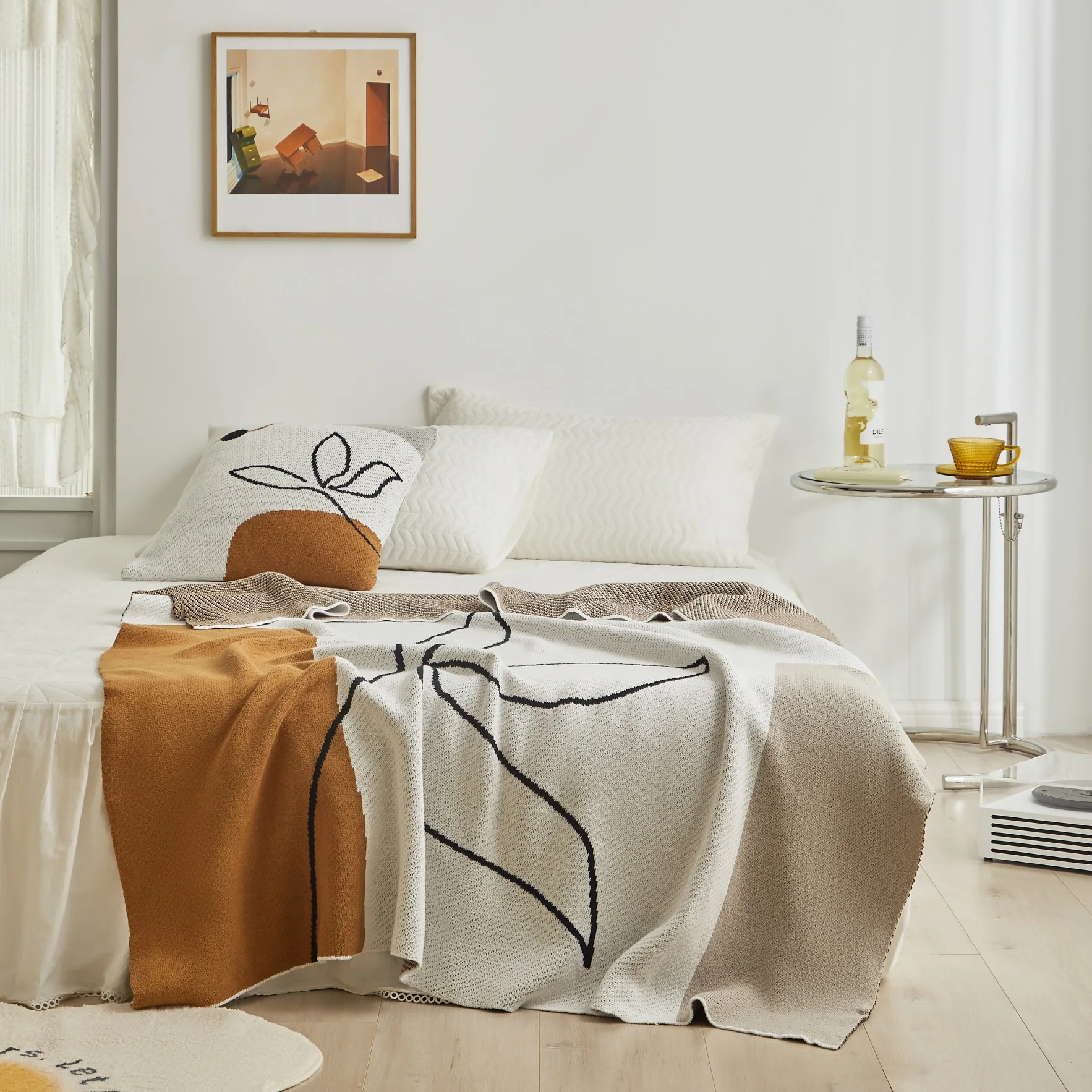 Eco-friendly OEM 100% Cotton Modern Cozy Knitted Throw Blanket for House