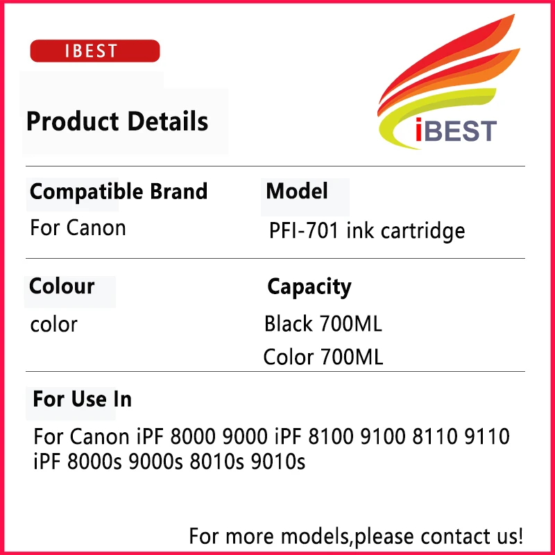 PFI701 PFI 701 PFI-701 совместимый чернильный картридж Canon iPF 8000 9000 8100 9100 8110 9110 8000s