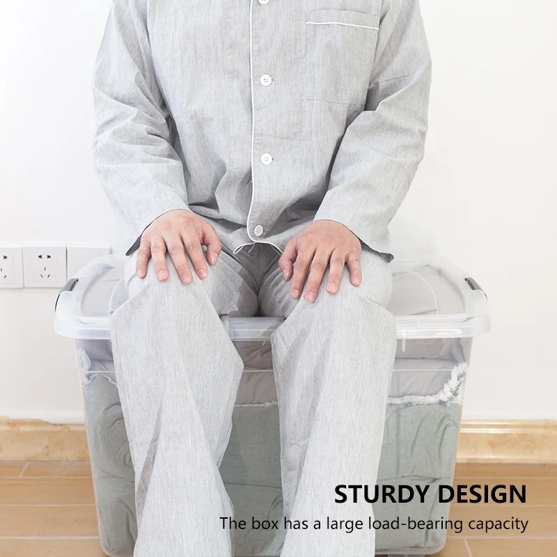 Home PP Big Heavy Duty Clear Large Organizer Stackable Transparent Plastic Cloths Storage Box With Wheels