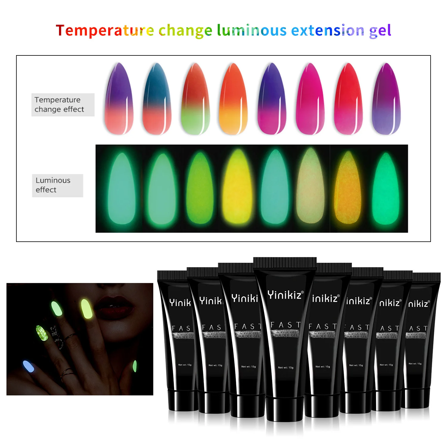 Poly UV Gel Nails Kit with Lamp Transparent Gel Quick Building Nail 8 Color 1kit Poly UV gels set