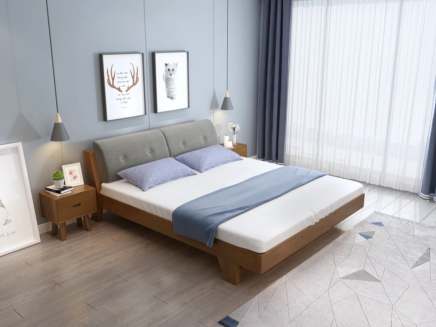 
Wholesale modern simple bed room furniture bedroom set bed frame solid wooden double bed 