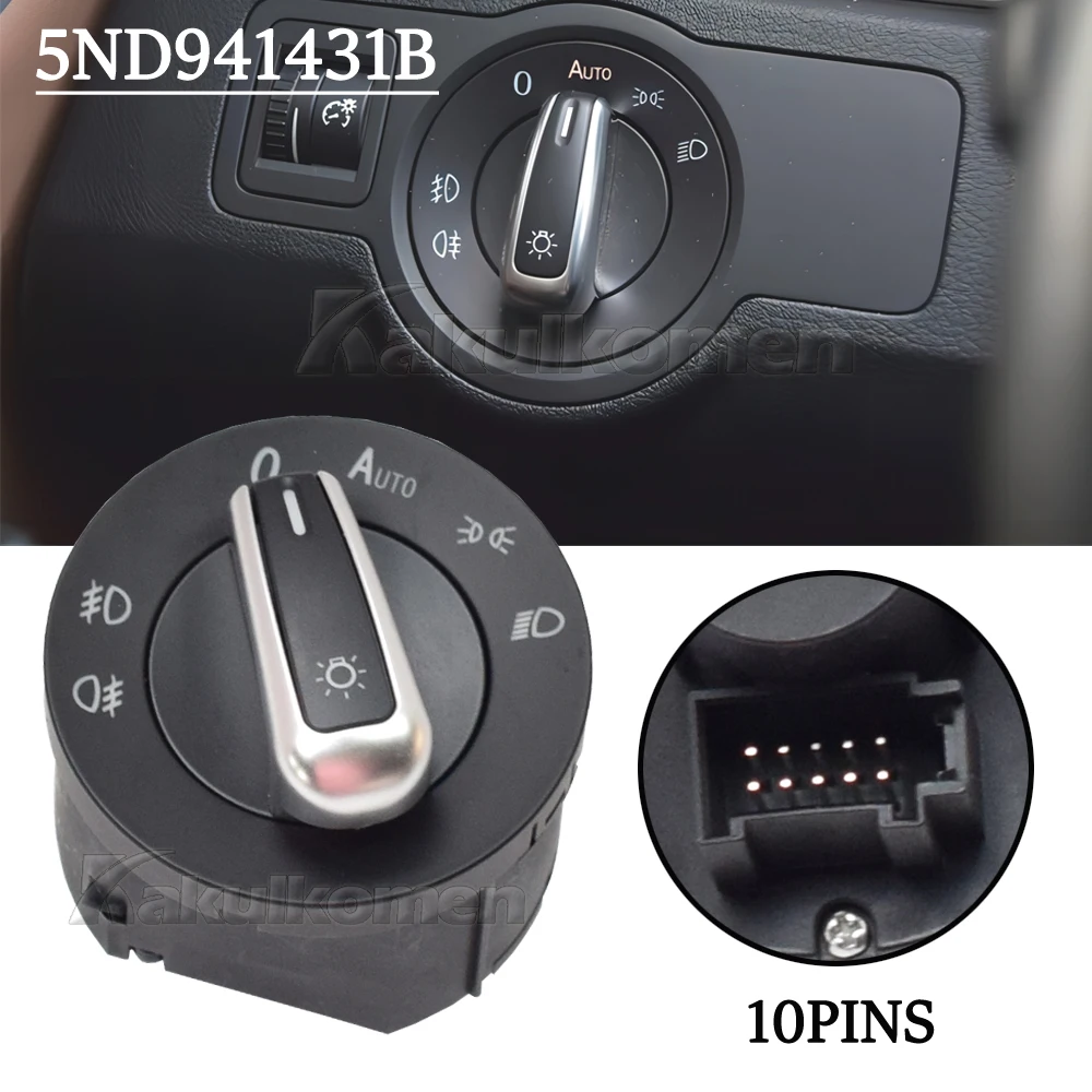 Chrome Headlight Switch Fog Light Control For VW Passat B6 B7 Golf Jetta MK6 MK5 Tiguan SEAT 5ND941431B 5ND959857 5ND959855