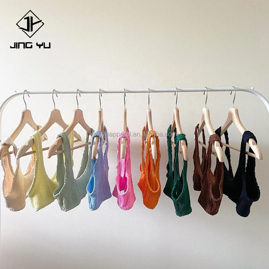 2024 Famous Brands Textured Stretchy Bandeau Bikini Custom Logo Swimwear Women Crinkle Rib Fabric Bikini