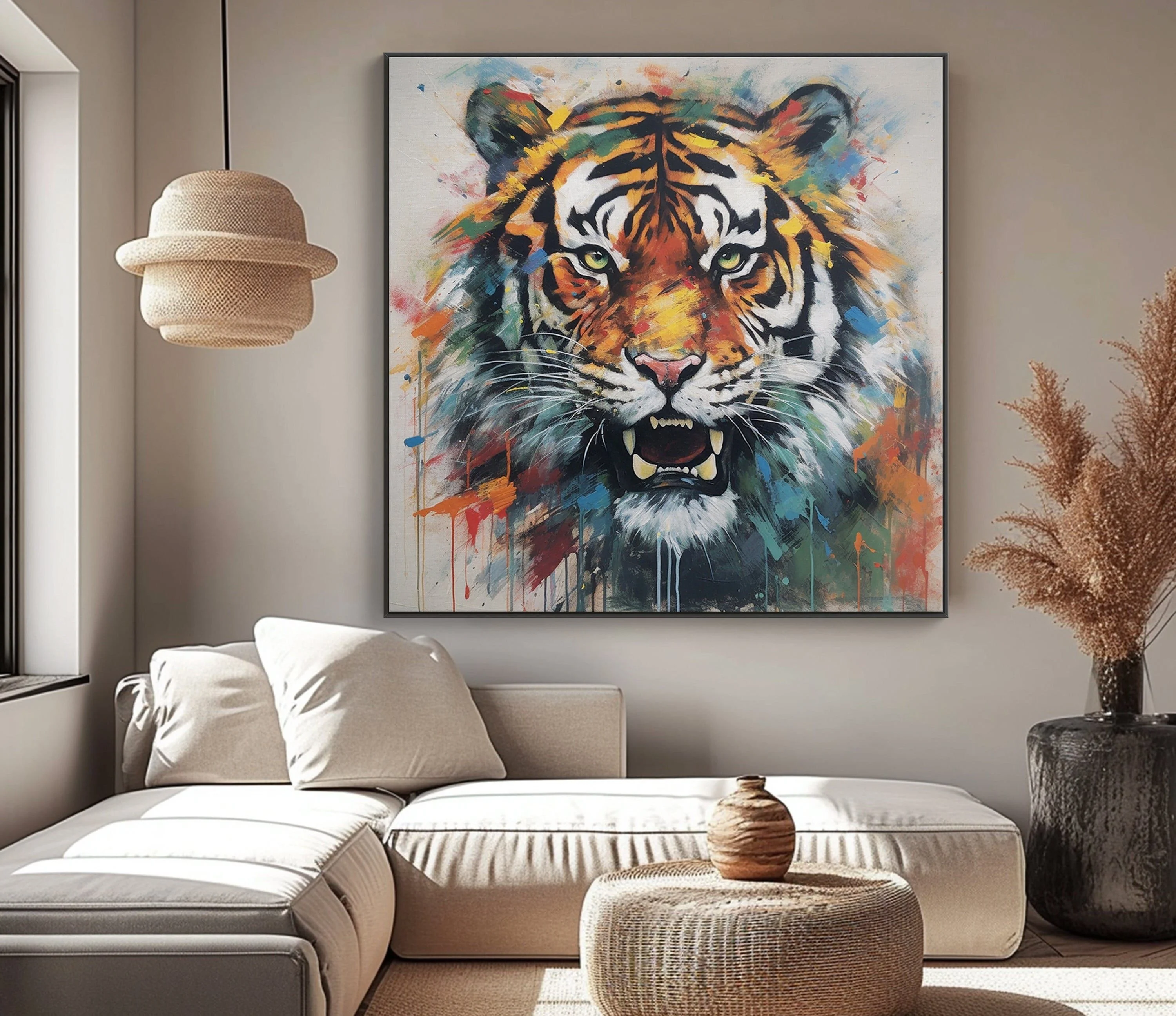 New Arrival Original Artwork Hand-Painted Tiger Oil Painting Animal Wall Decor for Room Tiger Painting