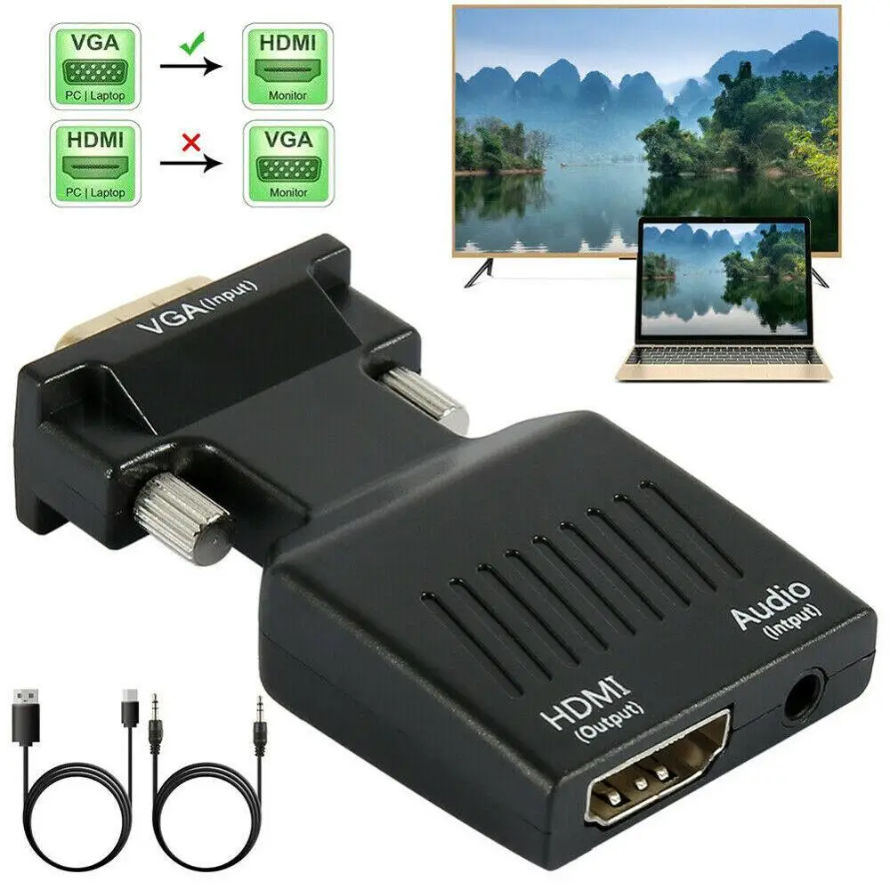 VGA Input To HD MI Output Video Audio Converter Cable Adapter 1080 For TV PC DVD HD MI
