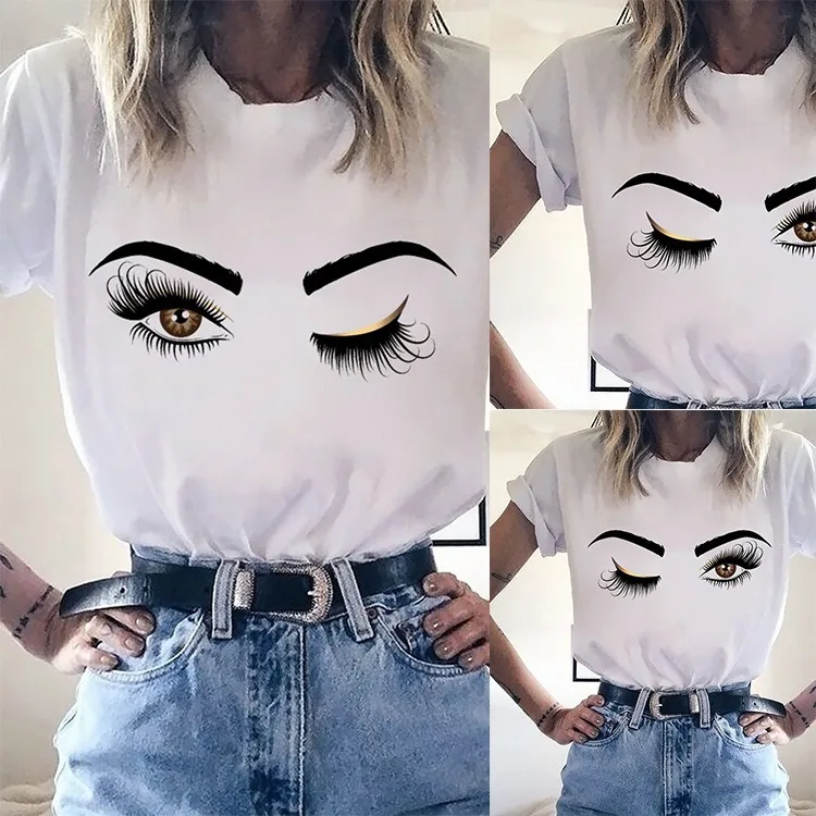 Face Makeup Print t-shirt Girls Women T Shirts Harajuku Aesthetic Casual Tshirt Femme Graphic Hipster Vintage Korean Tee Shirts