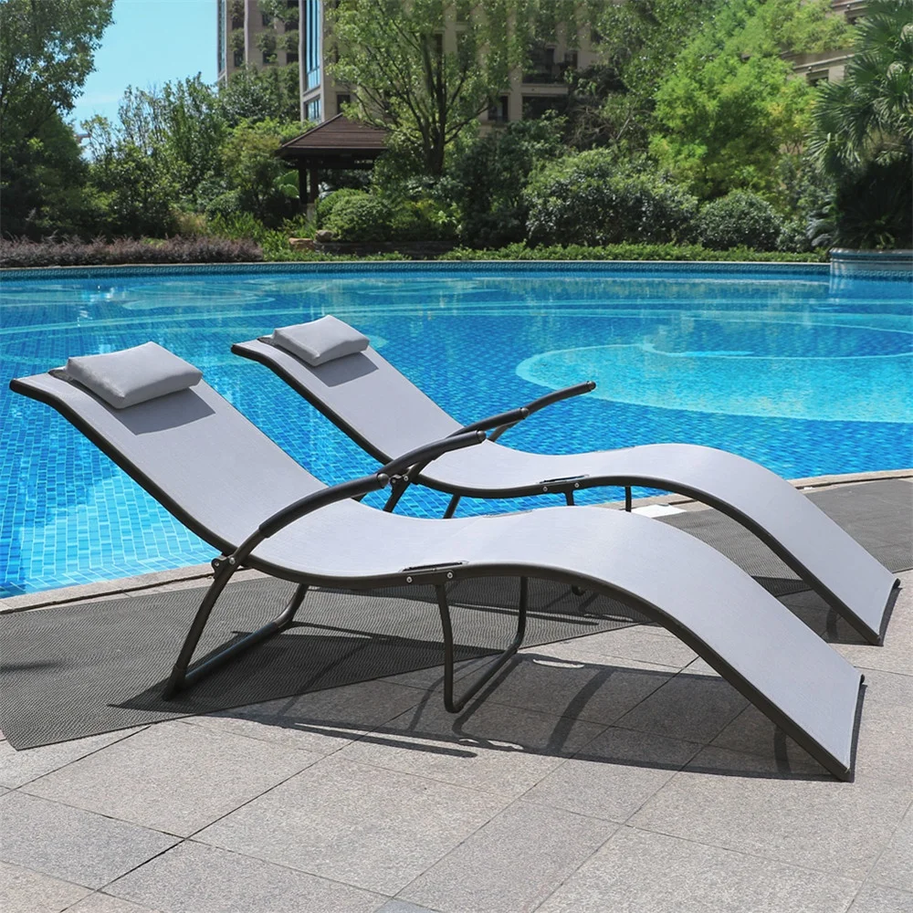 
Stainless Steel Frame Foldable Beach Sun Loungers Portable Beach Chair Lounger Folding Sunbeds Beach with Pillow 