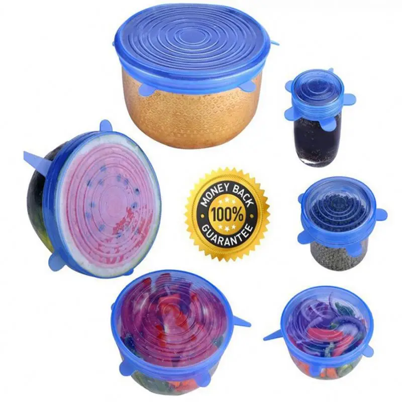 Silicone Food Fresh Keeping Covers Popular 6Pcs Food Wraps Reusable Silicone Vacuum Stretch Lids Saran Wraps Ornization