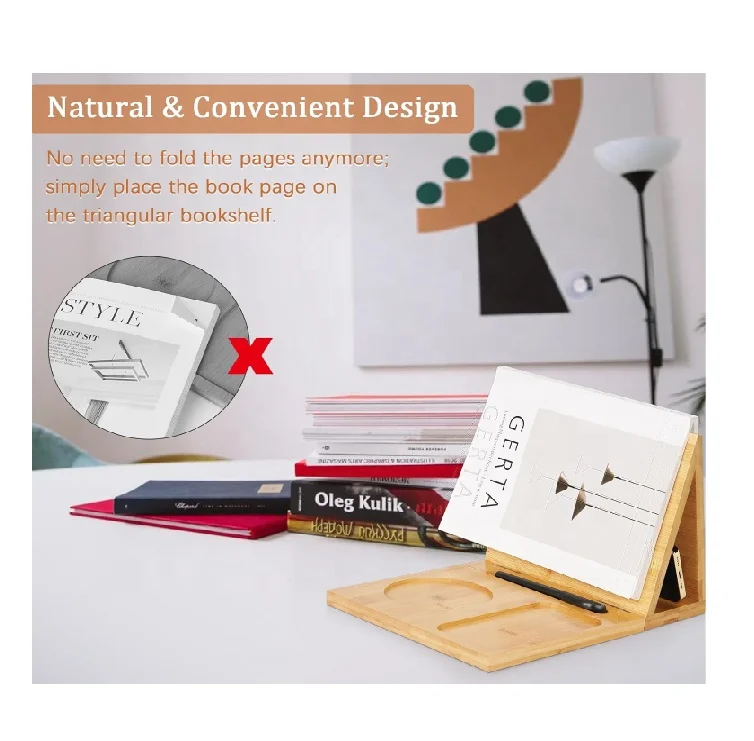 Triangle Book Holder Stand Foldable Bookmark Solid Wood Book Rest Page Holders
