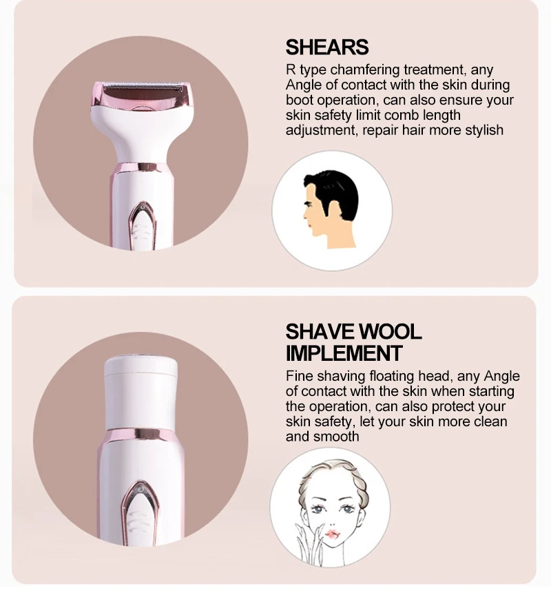 4 in 1 Women Face Facial Body Epilator Female Hair Removal Lady Personal Care Shaver Electric Rechargeable Hair Shaver