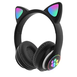 LED Flash Cute Cat Ears Wireless Headphone With Microphone Stereo BT Headset Support TF Card for Kids Girl Music Gift