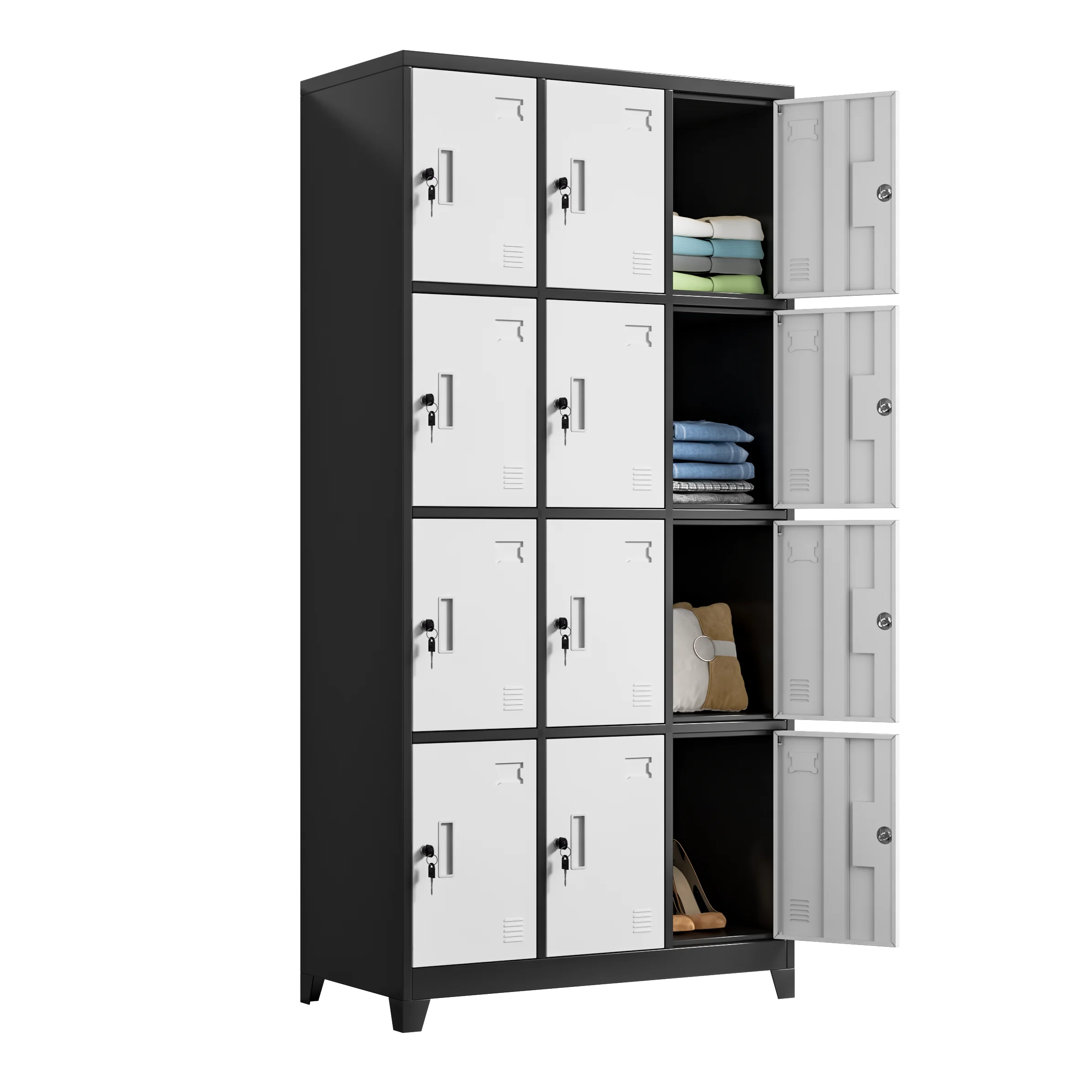 Assembled Metal Storage Locker Cabinet with Feet Steel Gym Clothing Storage Wardrobe 6/9/12 Door Iron Locker with Hanging Rod