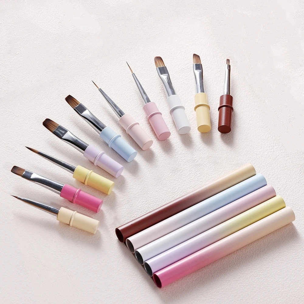 Professional Manicurist Tool Double Sides Nail Painting Brushes Metal Handle Brush Gradual Color Brushes For Nail Art Salon