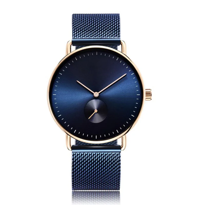 
Custom Private Label Small Second Minimalist Watches Stainless Steel Mesh Band Unisex Quartz Wrist Watch 