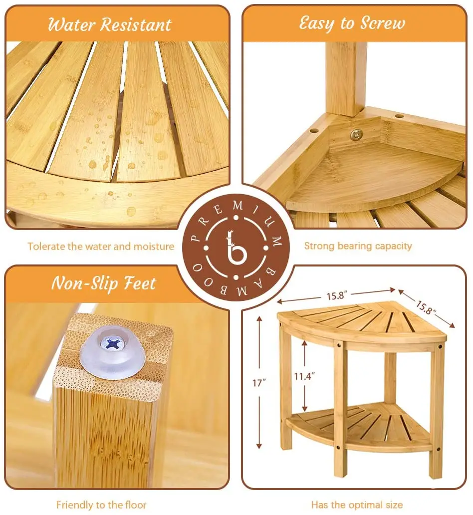 Amazon из тикового дерева стул для душа мытья ног 2-х уровневые водонепроницаемый деревянный угловой душевой скамья с полка для хранения контейнеров