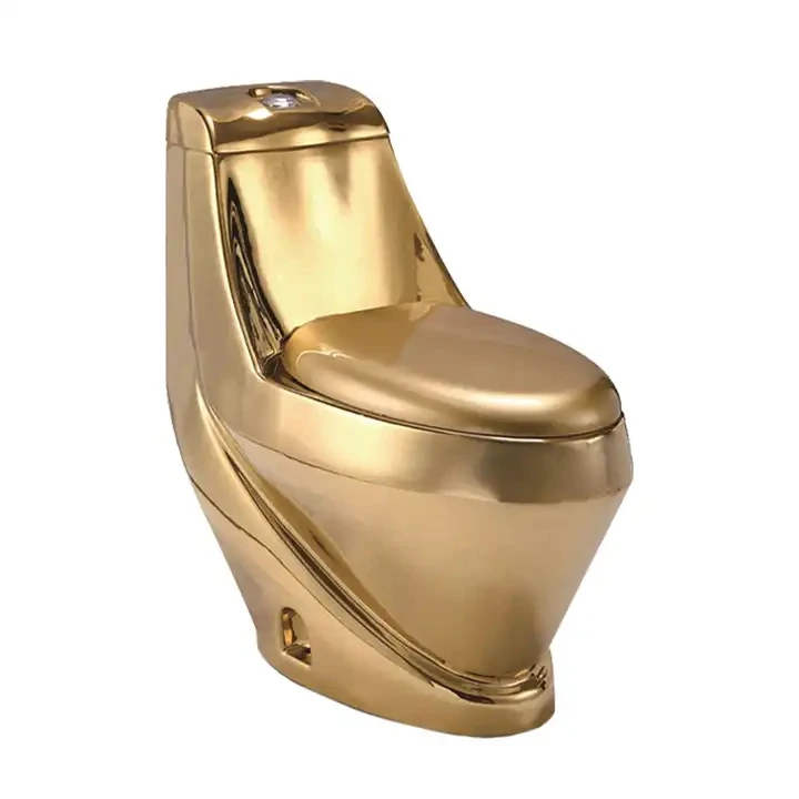 New Model Porcelain Toilet Guangdong Sanitary Equipment Toliet Seat Pushbutton Flush Commode Gold One Piece Toilet