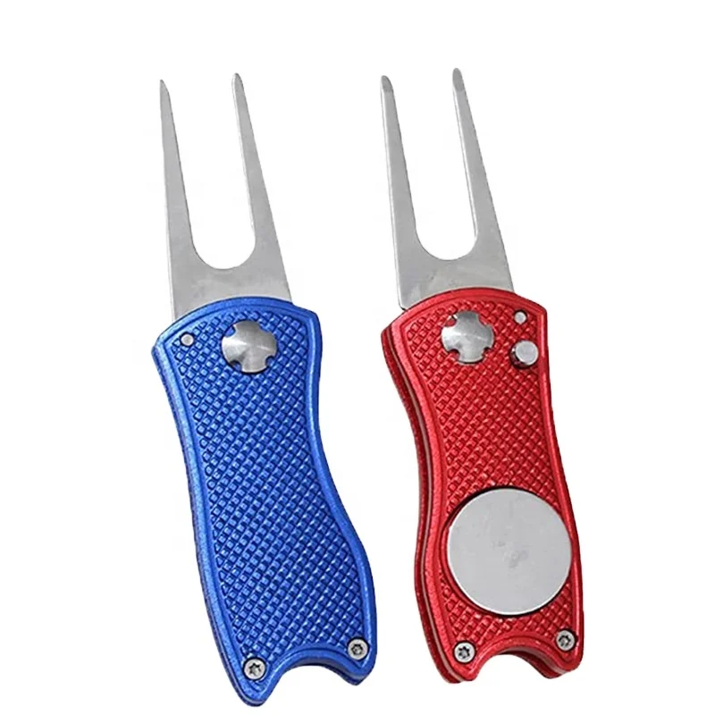 High Quality Stainless Steel Foldable Golf Divot Tool Ball Marker Golfer Training Accessory Golf Green Fork