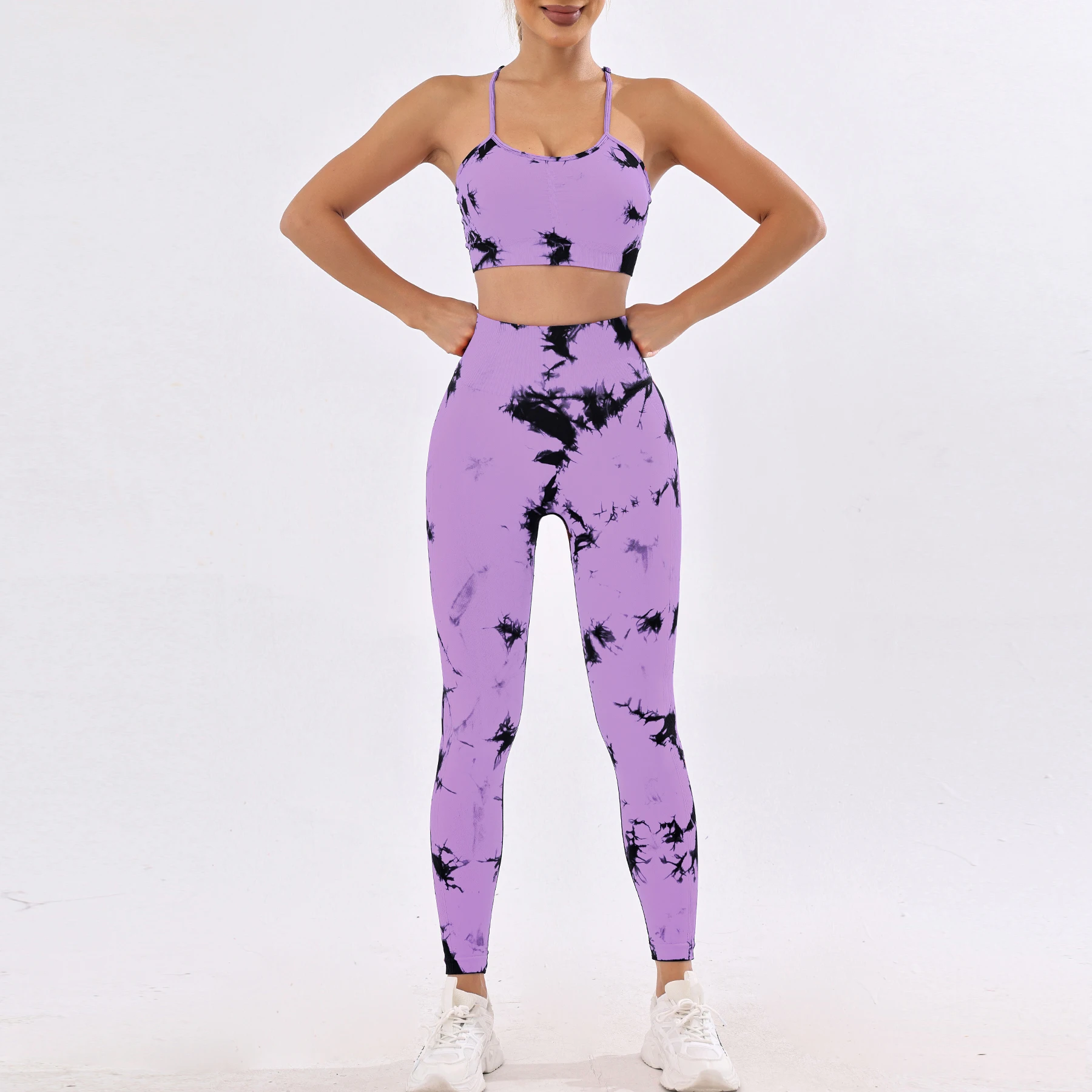 Wholesale Gym Fitness  High Waist Tummy Control Seamless Lightweight 3 Piece Women Digital Printing
