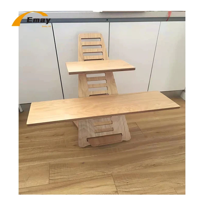 High Grade Office Adjustable Height Birch Plywood Laptop Stand  Keyboard Tray Support Standing Up Desk