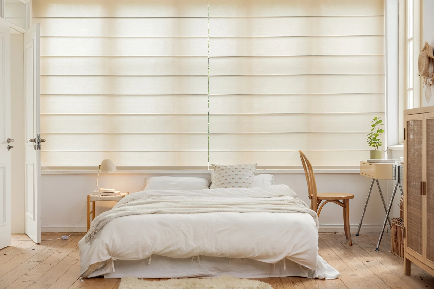 ZSTARR Home Decor French Windows Horizontal Pattern Elegant Blackout Fabric Electric Roller Shades Roman Blinds for Bedroom