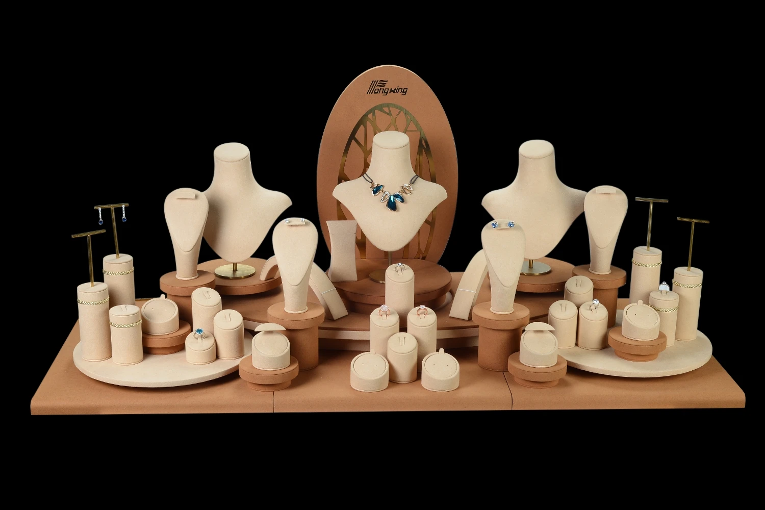 Tongxing Custom Ring Jewelry Packaging Display Stand Set Tray Earring Necklace Bust Prop Wood Luxury Jewelry Display Stand