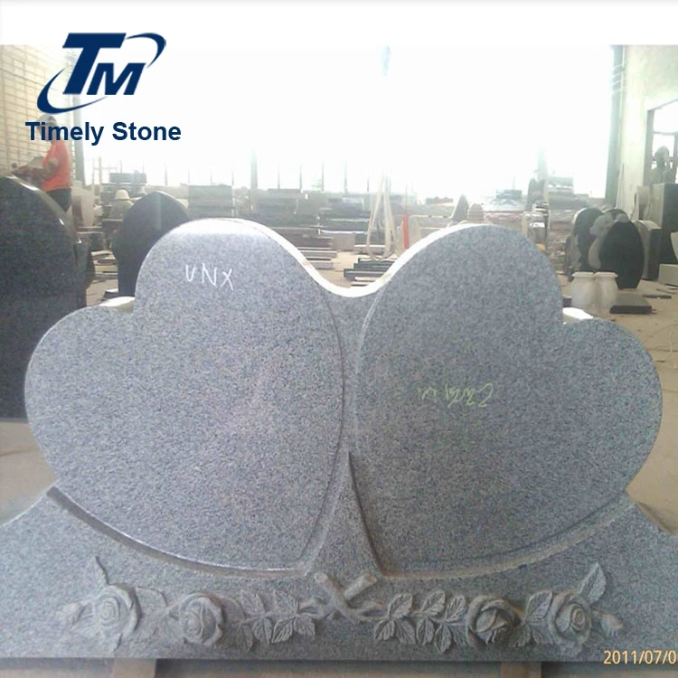 
High Quality Double Angel Double Heart Headstone Monuments With Rose Carving 
